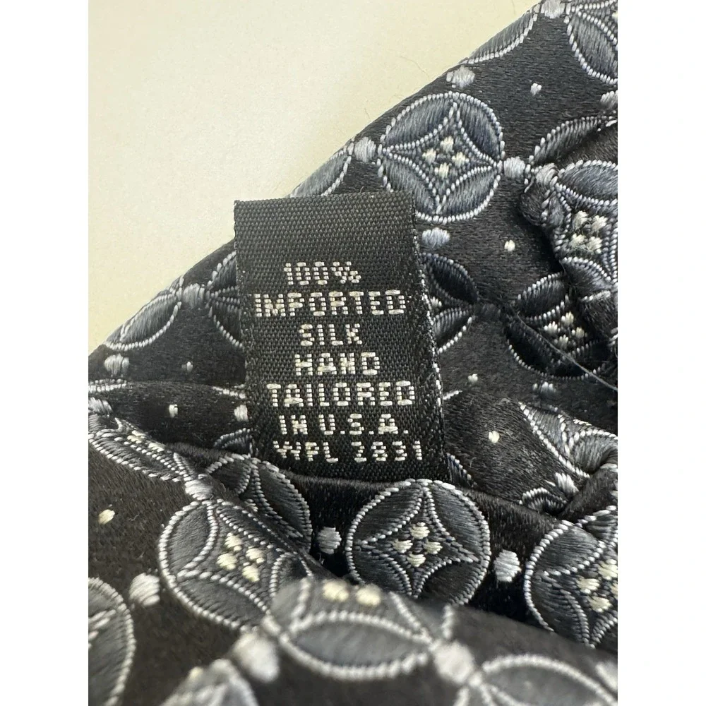 INE BEHAR BLACK GREY Neck Tie Medallion‎ Silk Neck Tie Hand Tailored EXC